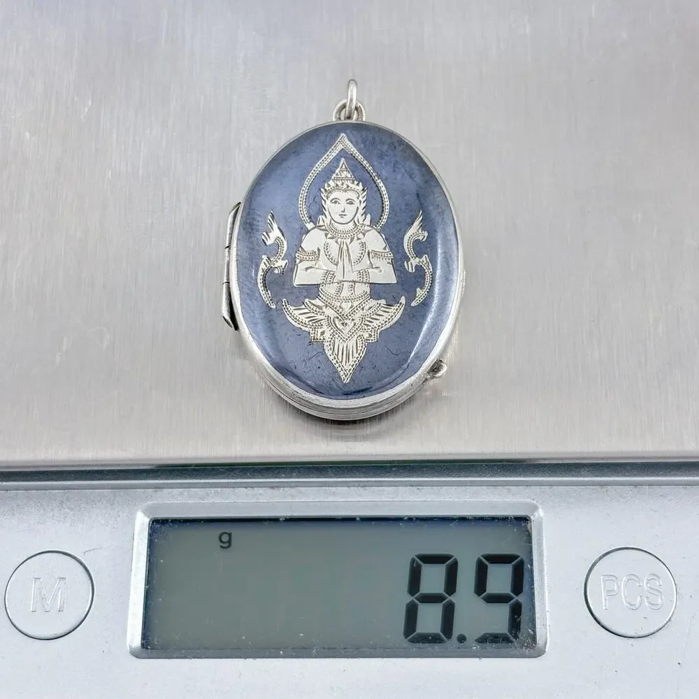 Vintage Sterling Silver 925 Siam Black Niello Dancer Locket